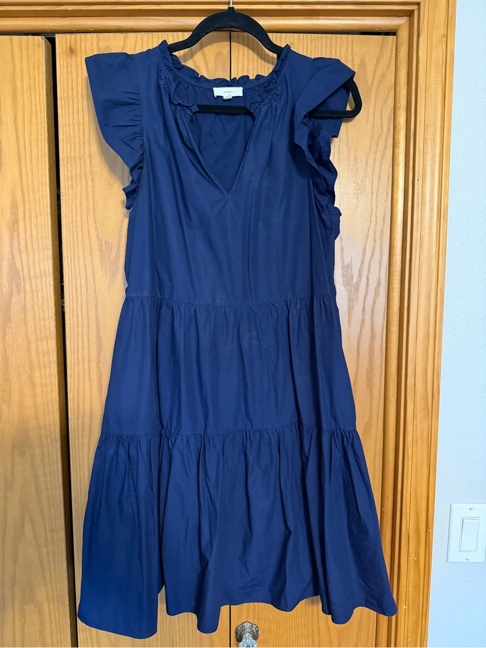 Ruffle Sleeve Navy Tiered Mini Dress